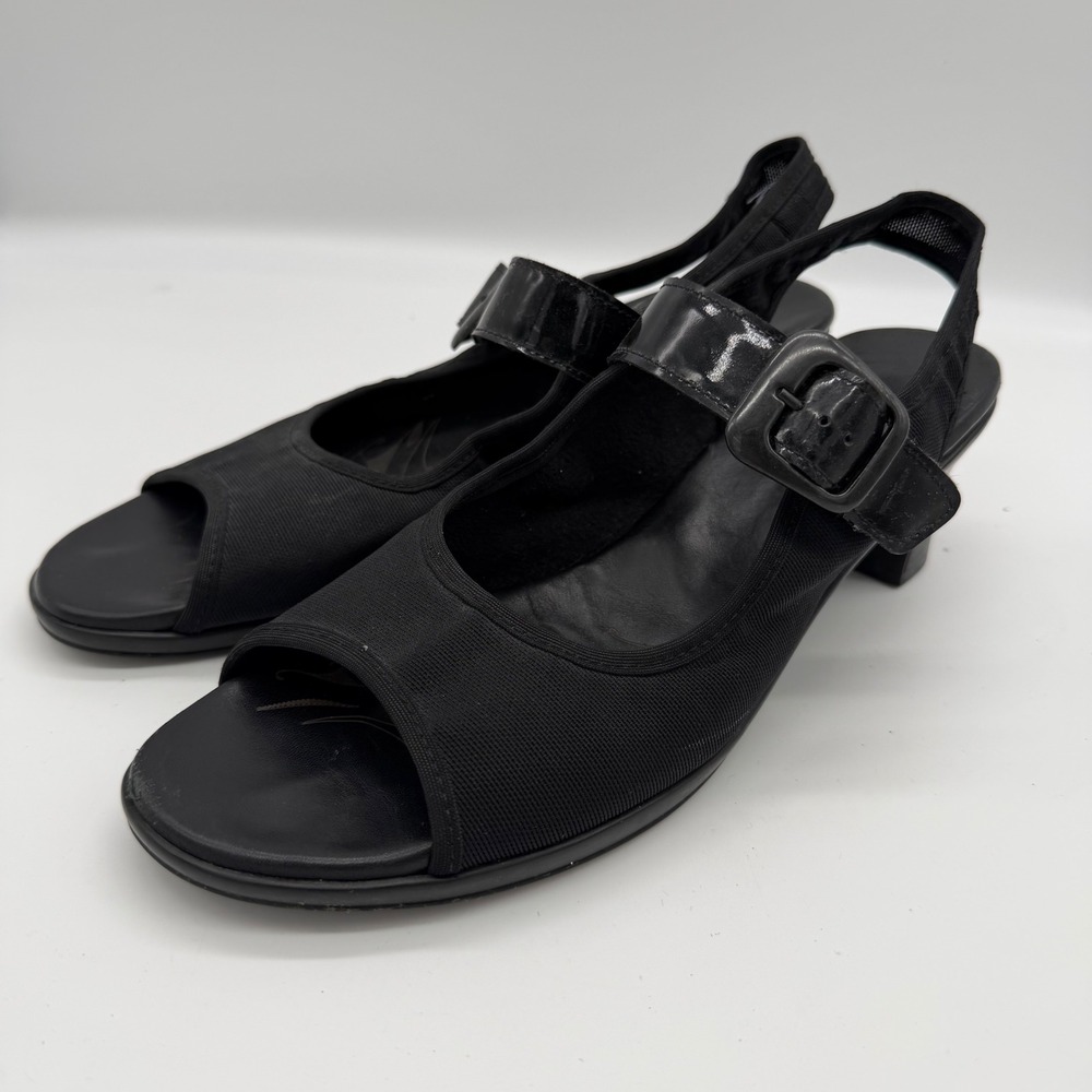 Munro American Black Peep Toe Slingback Sandals Block Heel Buckle Strap‎ 8N